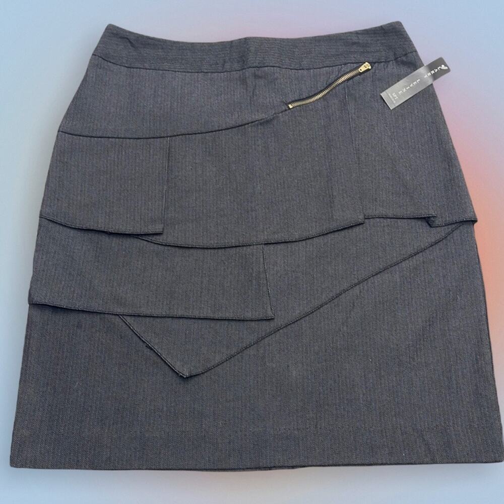 LARRY LEVINE Women’s Gray Herringbone Layered Skirt
